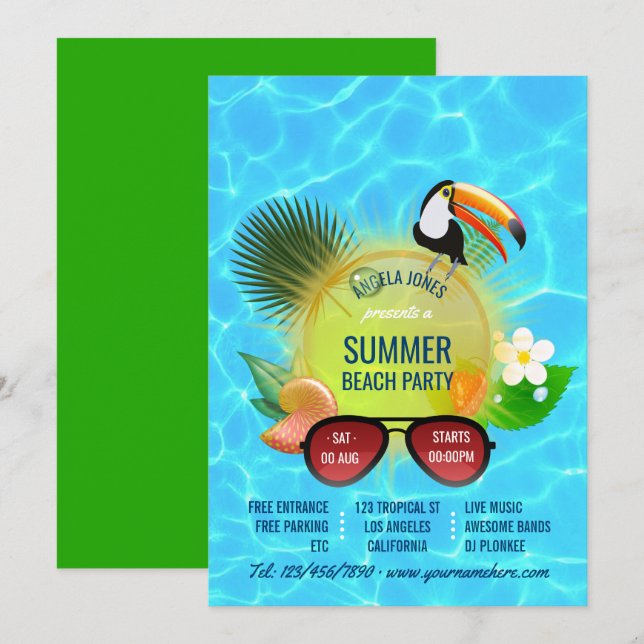 invitación personalizada para la fiesta de verano  (Anverso / Reverso)