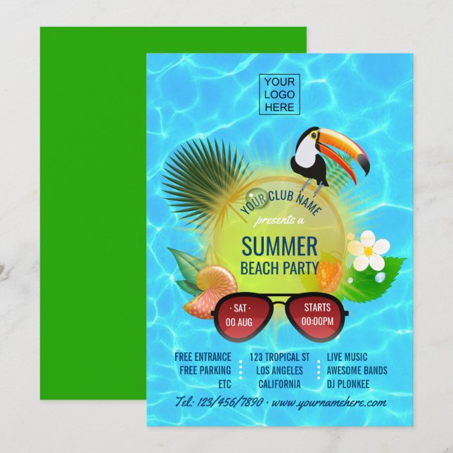 invitación personalizada para la fiesta de verano  (Anverso / Reverso)