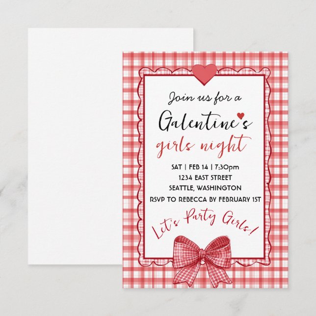 Invitación personalizada para noche de chicas de G (Anverso / Reverso)