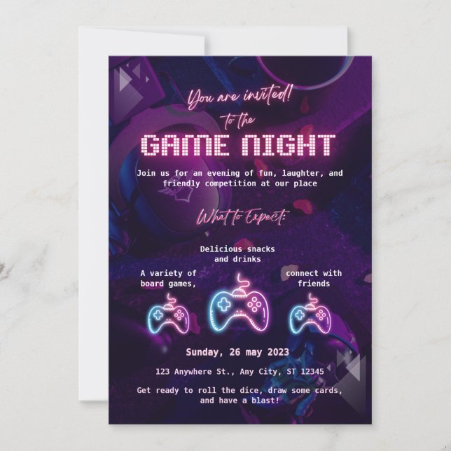 Invitación personalizada para noche de juegos (Anverso)