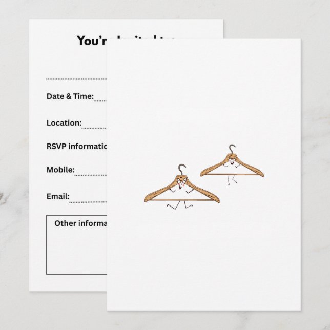 Invitación personalizada. Perchas divertidas (Anverso / Reverso)