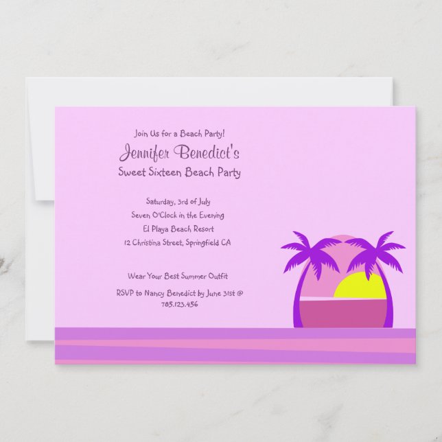 Invitación personalizada rosa para fiesta en la pl (Anverso)