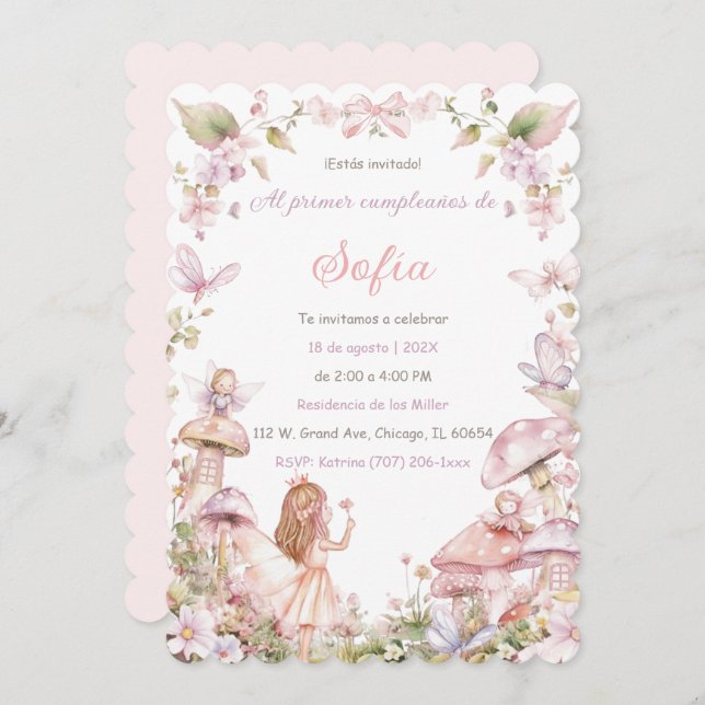 Invitación Personalizadas de cumpleaños de Hadas (Anverso / Reverso)