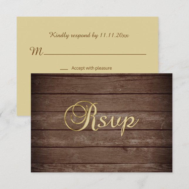 Invitación Personalizadas Elegantes Otoño Rústico Madera RSVP (Anverso / Reverso)
