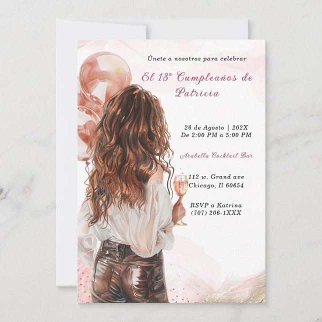 Invitación Personalizadas para el 18º cumpleaños en español s (Anverso)