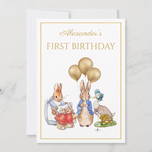 Invitación Personalizado 1º cumpleaños conejito Peter y Josep (Anverso)