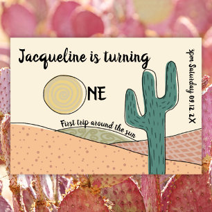 Invitación Personalizado 1 Cumpleaños Retro Boho Desierto Cac