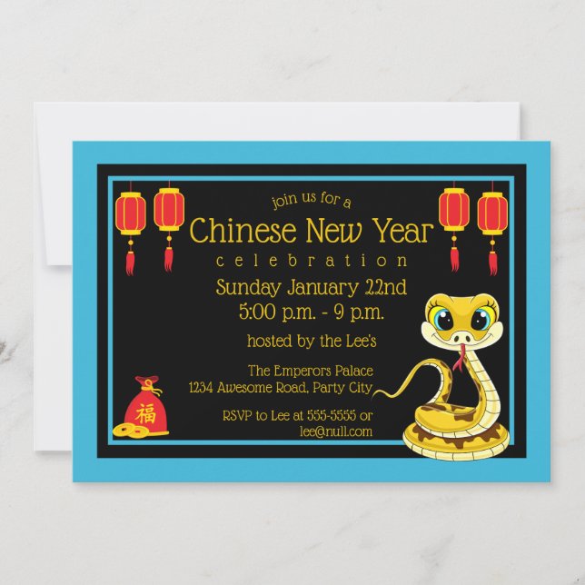 Invitación Personalizado 2025 Año nuevo chino de la serpiente (Anverso)