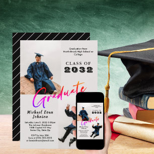 Invitación Personalizado 2 Foto Graduado en franja negra clas