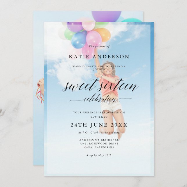 Invitación Personalizado 2 Fotografía Caligrafía Dulce Diecis (Anverso / Reverso)