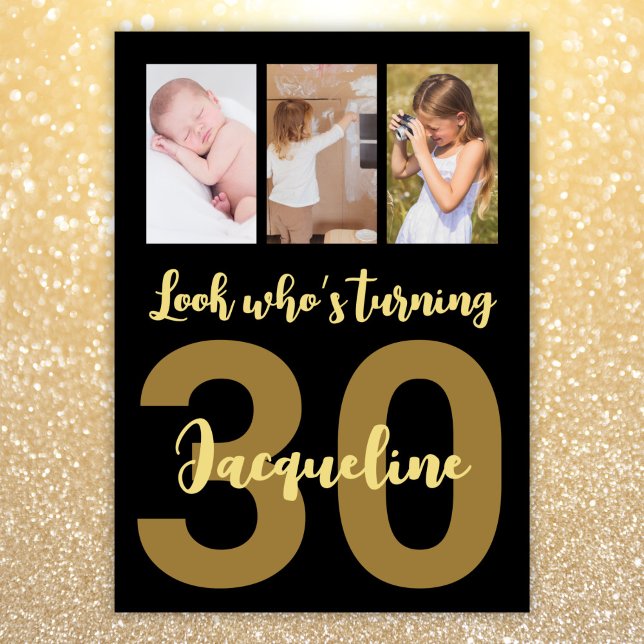 Invitación Personalizado 30.º Collage de fotos moderno de oro (Subido por el creador)