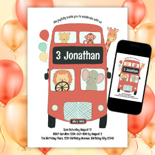 Invitación Personalizado 3.ᵉʳ Wild. cumpleaños y 3 Safari Bus