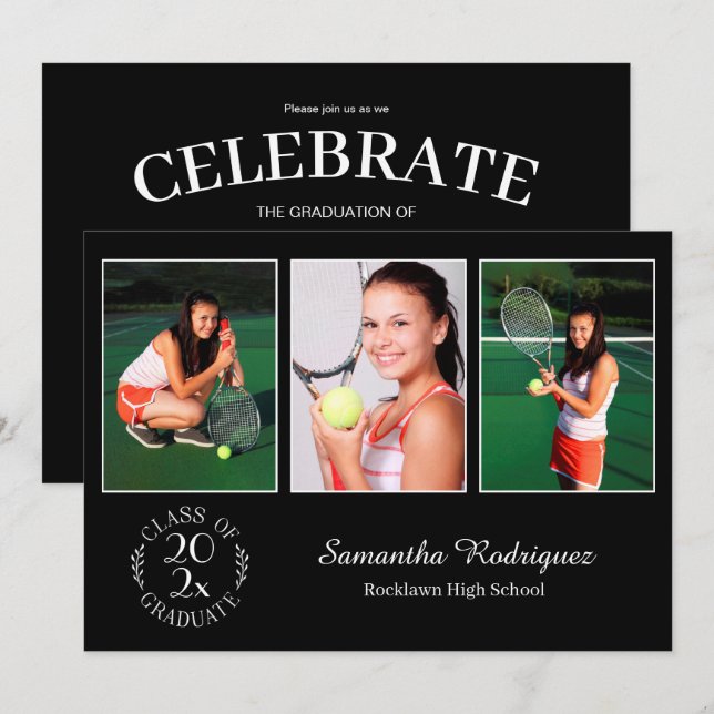 Invitación Personalizado 3 Foto Moda Emblem Partido de Gradua (Anverso / Reverso)
