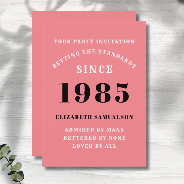 Invitación Personalizado 40 cumpleaños Añadir tu nombre rosad (Personalized 40th birthday pink party invitations.)