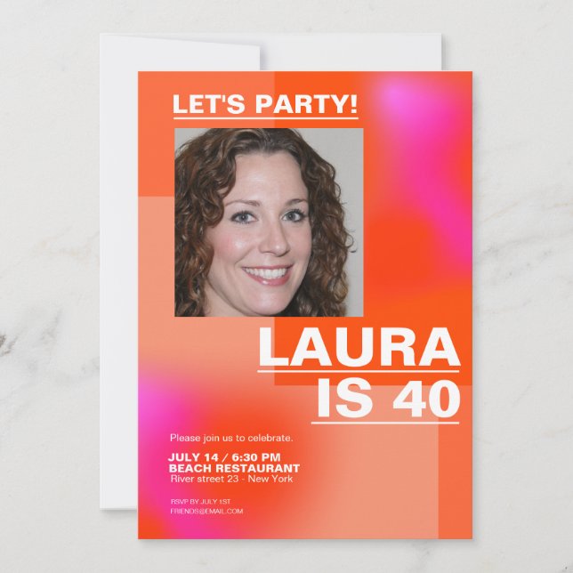 Invitación personalizado 40 cumpleaños foto moderna de moda I (Anverso)