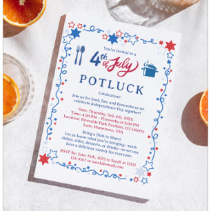 Invitación Personalizado 4 de julio Potluck