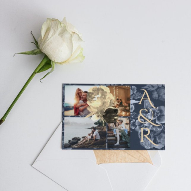 Invitación Personalizado 4 Fotos Boda Floral Azul de la Marin (Subido por el creador)