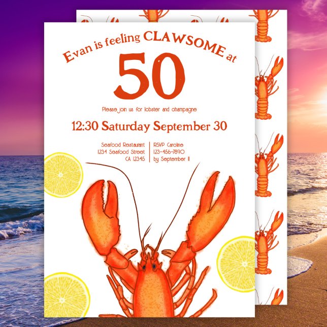 Invitación Personalizado 50 cumpleaños Watercolor Lobster Mar (Subido por el creador)