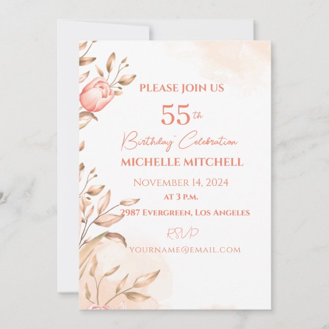 Invitación Personalizado 55.º Cumpleaños Peach Floral Tulipan (Anverso)