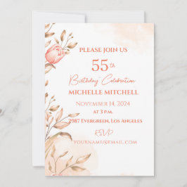 Invitación Personalizado 55.º Cumpleaños Peach Floral Tulipan