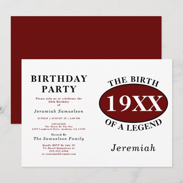 Invitación Personalizado 60 Aniversario De Un Retro De Leyend (Anverso / Reverso)