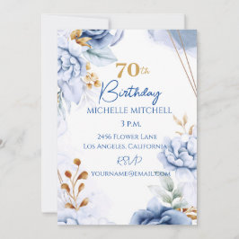 Invitación Personalizado 70.º cumpleaños Oro Azul