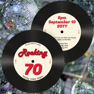 Invitación Personalizado 70.º registro de música retro de cum