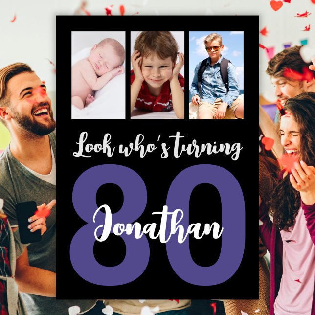 Invitación Personalizado 80 cumpleaños Collage de fotos moder (Subido por el creador)