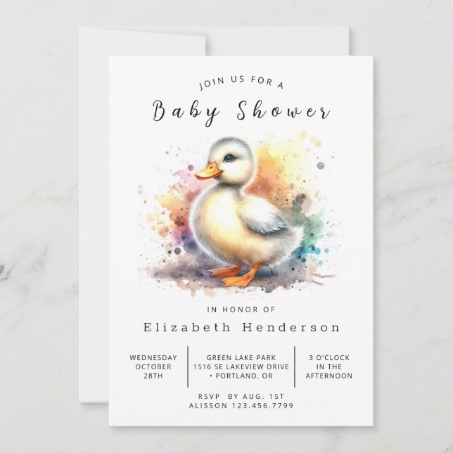 Invitación Personalizado acuarela Duck Baby Shower (Anverso)