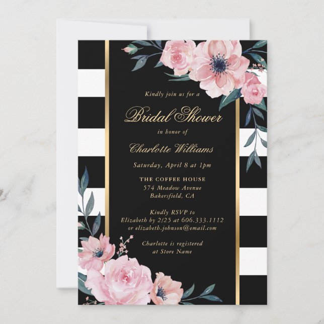 Invitación Personalizado acuarela Pink Floral Bridal Shower (Anverso)