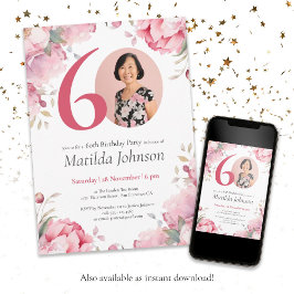 Invitación Personalizado acuarela rosa floral foto 60 cumplea