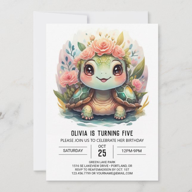 Invitación Personalizado acuática Chica de tortugas (Anverso)