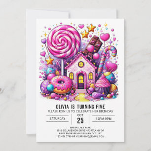Invitación Personalizado Adorable Candyland Cumpleaños Digita