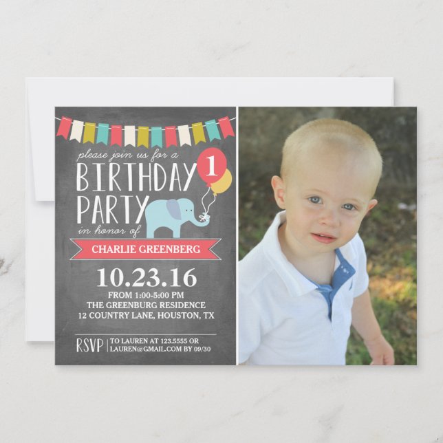 Invitación Personalizado Age Elephant Birthday Party | Cumple (Anverso)
