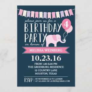 Invitación Personalizado Age Elephant Birthday Party   Cumple