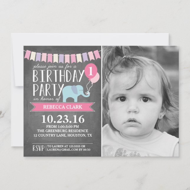 Invitación Personalizado Age Elephant Birthday Party | Cumple (Anverso)