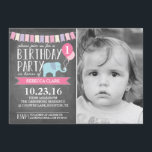 Invitación Personalizado Age Elephant Birthday Party | Cumple<br><div class="desc">Envía a tus invitados esta linda invitación para la fiesta de cumpleaños. Personaliza los globos con la edad.</div>