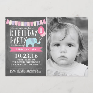Invitación Personalizado Age Elephant Birthday Party   Cumple