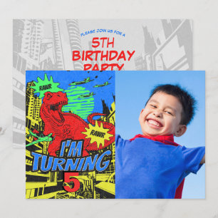 Invitación Personalizado Age Kid Comic Dinosaur Birday Party 