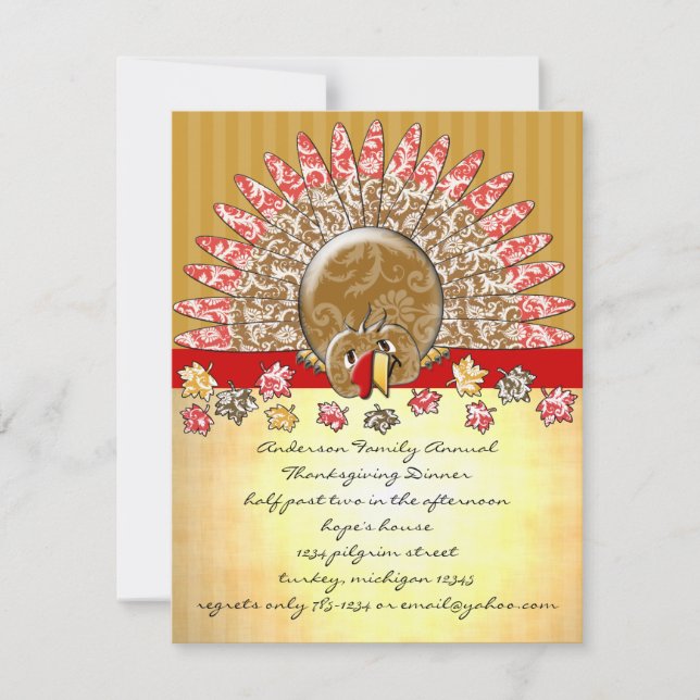 Invitación Personalizado amable Acción de Gracias Turquía (Anverso)