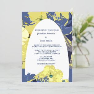 Invitación Personalizado amarillo floral azul turbio Boda Art
