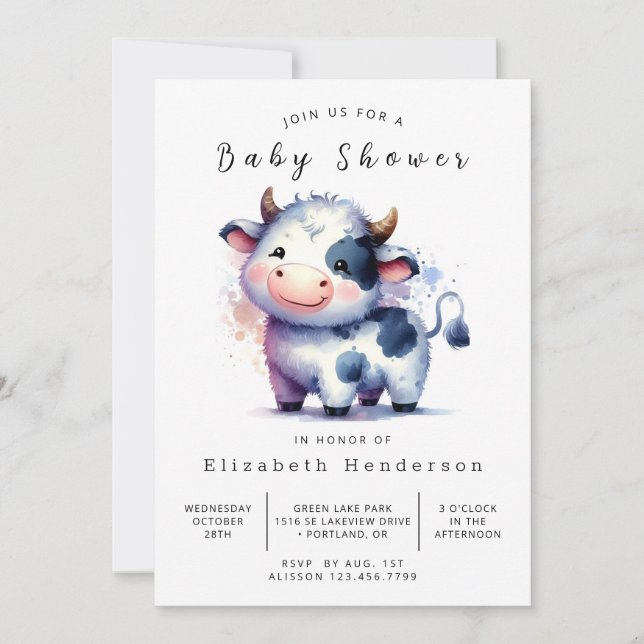 Invitación Personalizado Animal Rustic Cow Baby Shower (Anverso)