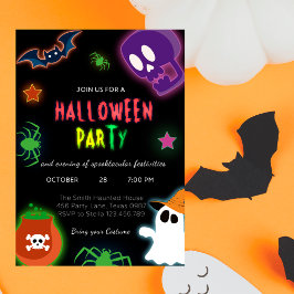 Invitación Personalizado Anual de Halloween Fiesta Neon Cute 