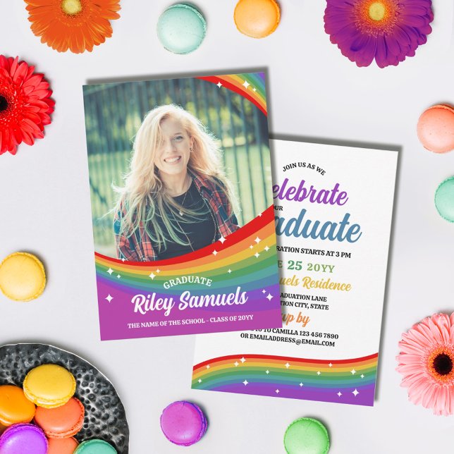 Invitación Personalizado arcoiris estriba foto graduada (Subido por el creador)