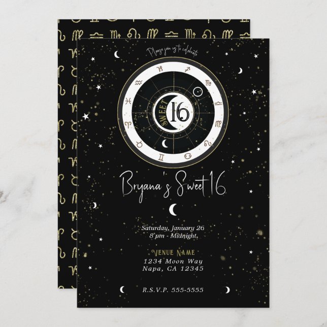 Invitación Personalizado Astrología Sol y Rótulo Luna Dulce 1 (Anverso / Reverso)