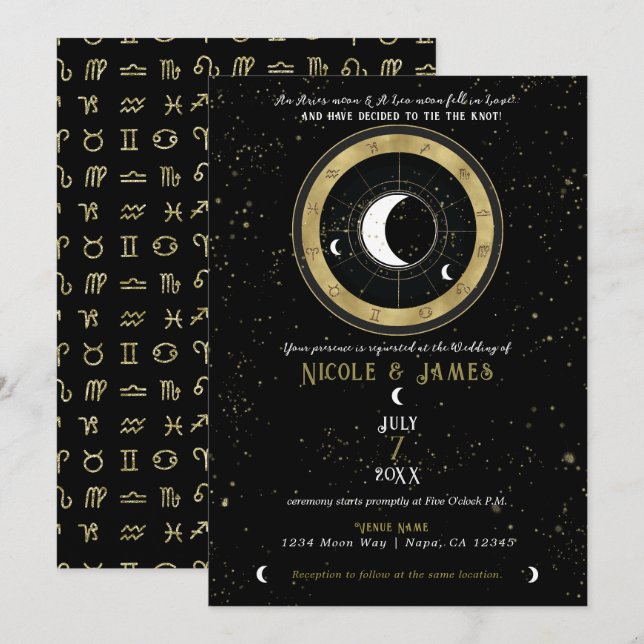 Invitación Personalizado Astrología Zodiac Rótulo de la Luna  (Anverso / Reverso)