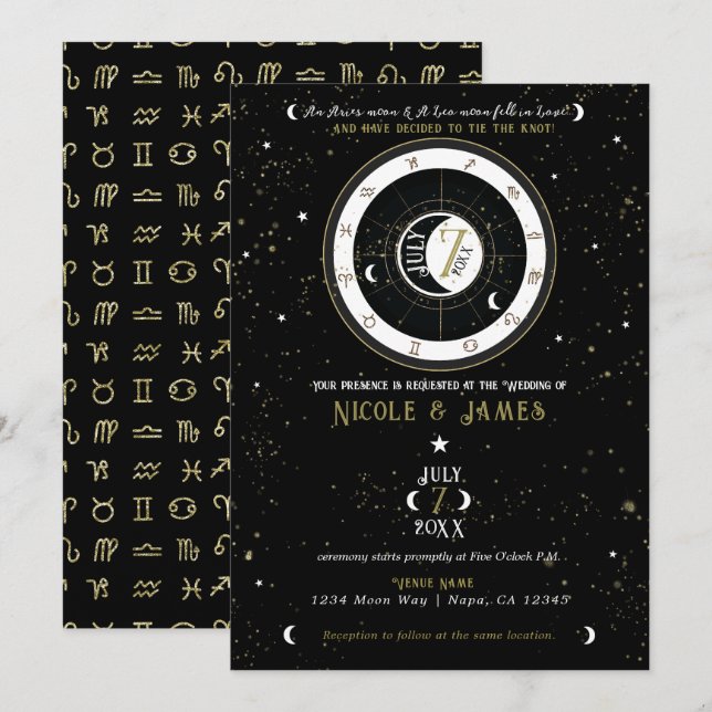 Invitación Personalizado Astrología Zodiac Rótulo de la Luna  (Anverso / Reverso)