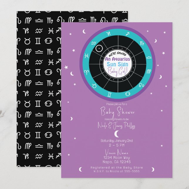 Invitación Personalizado Astrología Zodiac Rótulo Sun Baby Sh (Anverso / Reverso)