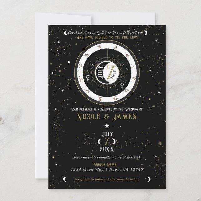 Invitación Personalizado Astrología Zodiac Su Boda de Rótulo  (Anverso)