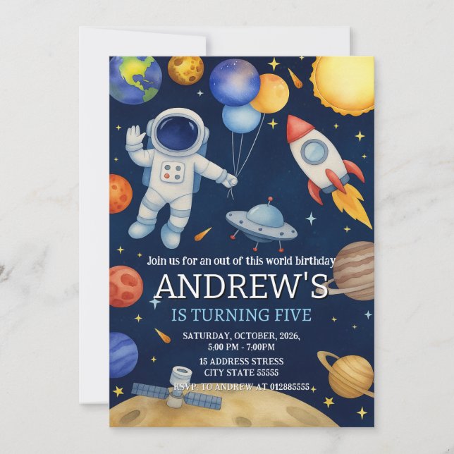 Invitación Personalizado Astronauta moderna en el espacio ult (Anverso)